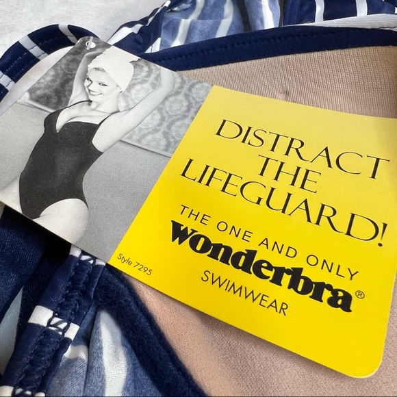 VINTAGE WONDERBRA 90s Navy & White Stripes One Piece Swim Suit Size 10 NWT - Picture 15 of 16